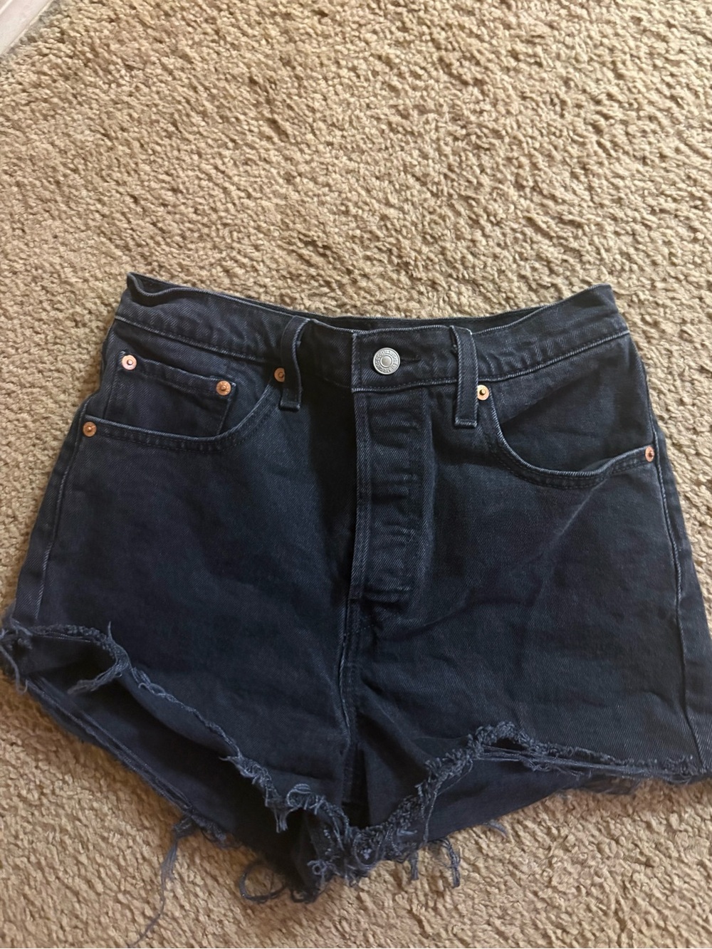 Levi’s Black High-Rise Frayed Denim Shorts